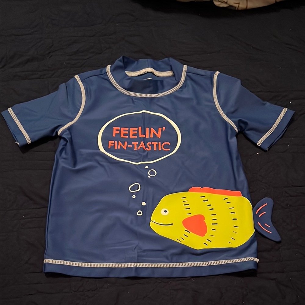 Carter’s 4T Kids Swim Shirt - Blue with Yellow Fish Design